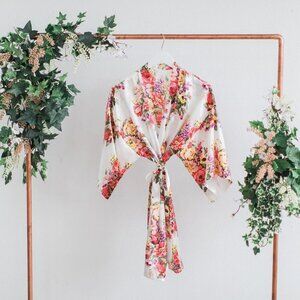 Floral Satin Bridesmaid Robes, Ivory Silk Robe